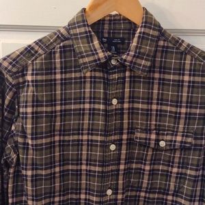 Gap plaid flannel shirt mens M olive green 100% cotton